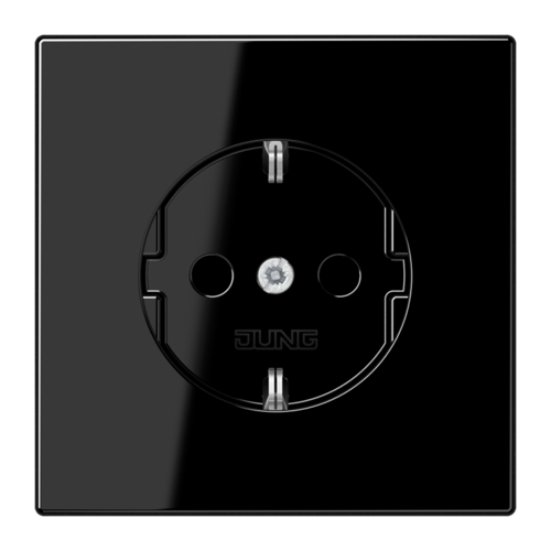Розетка JUNG LS 990, скрытый монтаж, с заземлением, со шторками, черный